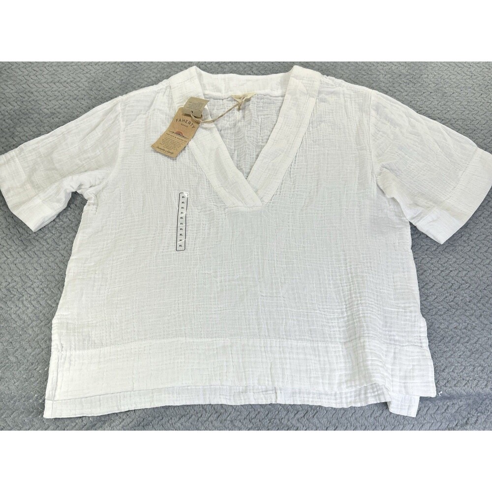Faherty White Dune Cotton Gauze Short Sleeve Popover Women's XL NWT